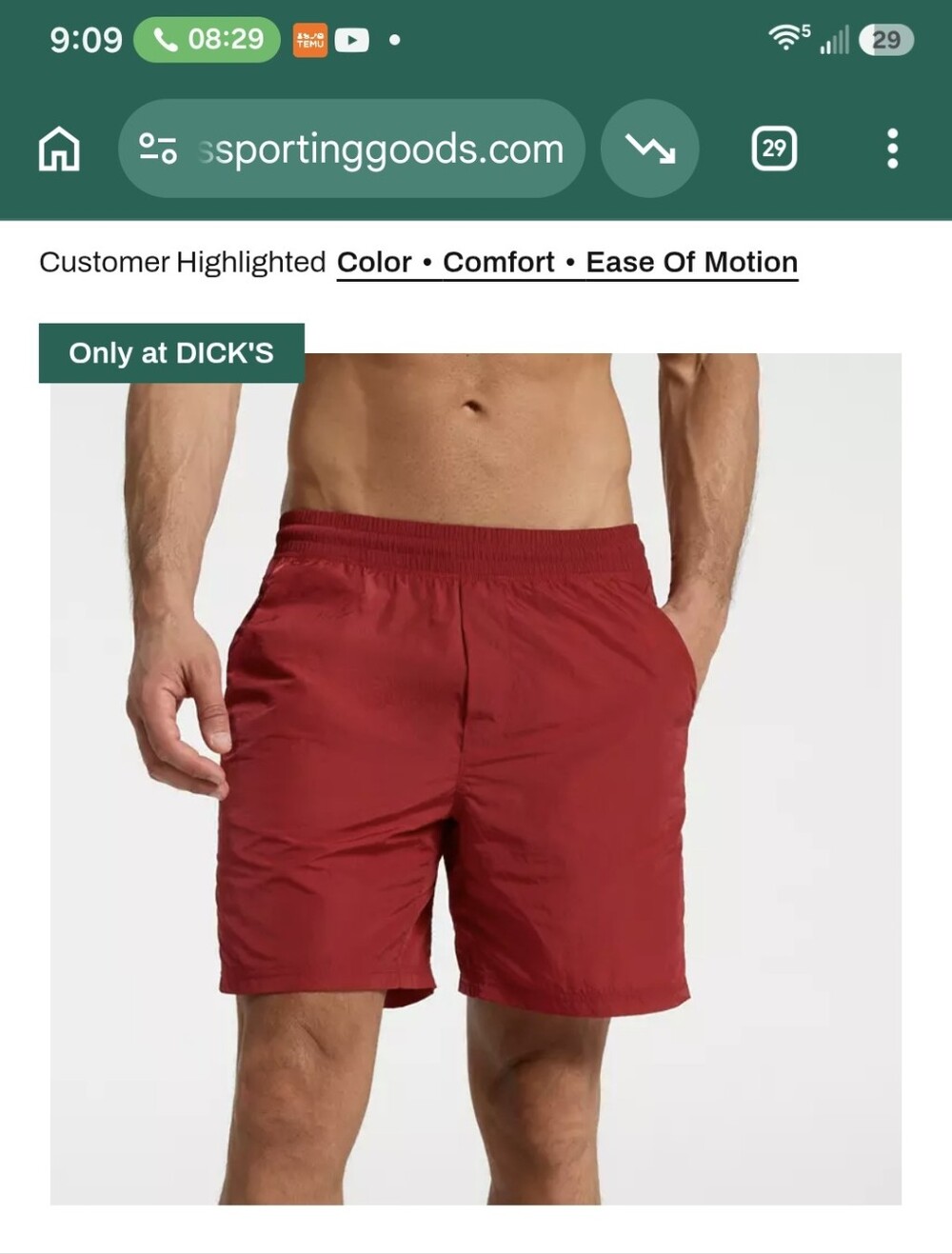 Men's Athletic Performance Shorts in Red with Elastic Waist